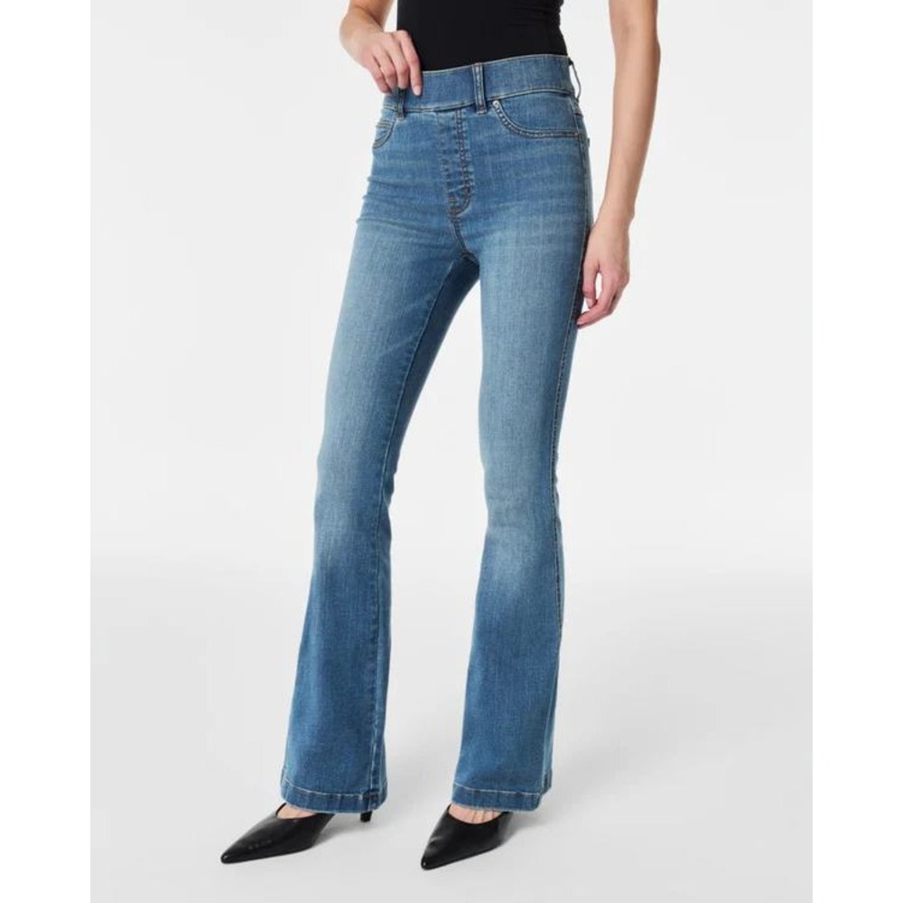 Spanx Flare Jeans High‎ Rise Pull-On Medium Wash Blue Size M